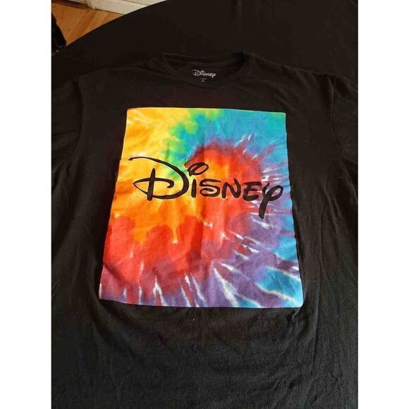 XL Disney Rainbow Tie Dye Black Tee TShirt Top Crew Neck Cotton Short Sl… - Picture 2 of 2